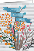 Happy Birthday Mum Pretty Watercolor Effect Flowers and Stripes card