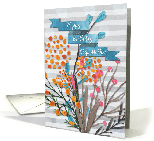 Happy Birthday Step Mother Pretty Watercolor Effect Flowers card