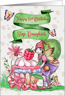 Happy 10th Birthday to Step Daughter Fairy Cupcake and Flowers card