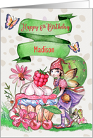 Happy 6th Birthday Custom Name Fairy Cupcake and Flowers card