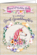 Happy Birthday 4th Birthday to Great Granddaughter Pretty Unicorn card