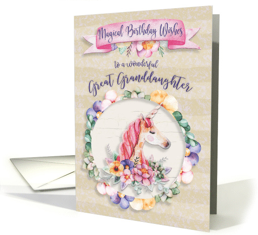 Happy Birthday Birthday to Great Granddaughter Pretty Unicorn card