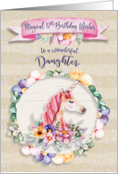 Happy Birthday 12th Birthday to Daughter Pretty Unicorn and Flowers card