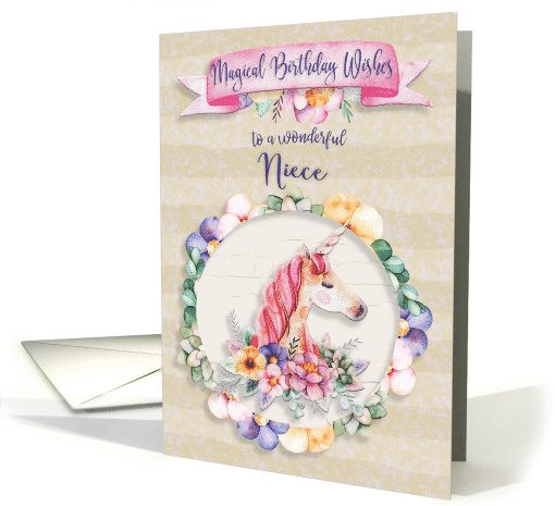 Happy Birthday Birthday to Niece Pretty Unicorn and Flowers card