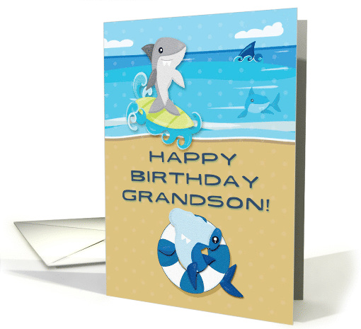 Happy Birthday to Grandson Ocean Scene with Sharks card (1533252)