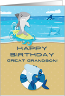 Happy Birthday to Great Grandson Ocean Scene with Sharks card