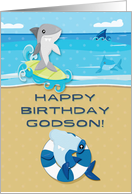 Happy Birthday to Godson Ocean Scene with Sharks card