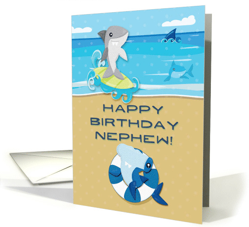 Happy Birthday to Nephew Ocean Scene with Sharks card (1533444)