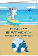Happy Birthday to Great Nephew Ocean Scene with Sharks card