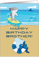 Happy Birthday to Brother Ocean Scene with Sharks card
