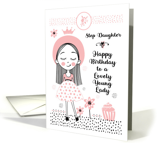 Happy Birthday to Step Daughter Cute Girl and Flowers card (1534018)