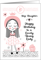 Happy Birthday to Step Daughter Cute Girl and Flowers card