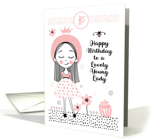 Happy Birthday to Lovely Young Lady Cute Girl and Flowers card