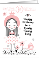 Happy Birthday to Lovely Young Lady Cute Girl and Flowers card
