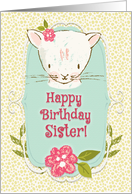 Happy Birthday to Sister Cute Kitty and Flowers card