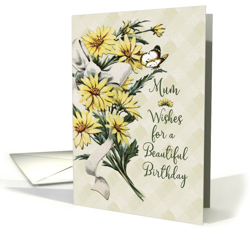 Happy Birthday Mum Feminine Vintage Flowers with Butterfly card