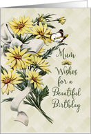Happy Birthday Mum Feminine Vintage Flowers with Butterfly card