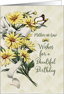 Happy Birthday to Mother-in-Law Feminine Vintage Flowers and Butterfly card