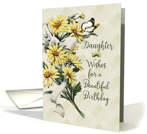 Happy Birthday to Daughter Feminine Vintage Flowers and Butterfly card