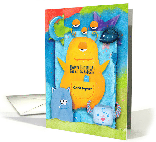 Happy Birthday Great Grandson Custom Name Colorful Monsters card