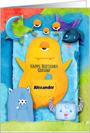 Happy Birthday to Godson Custom Name Funny and Colorful Monsters card