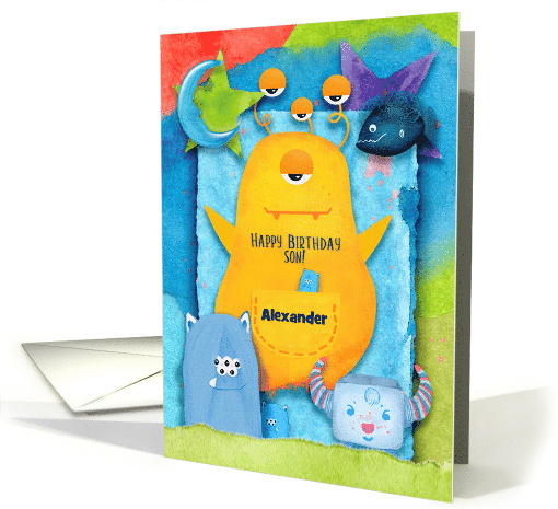 Happy Birthday to Son Custom Name Funny and Colorful Monsters card