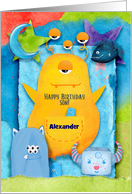 Happy Birthday to Son Custom Name Funny and Colorful Monsters card