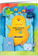 Happy Birthday to Brother Custom Name Funny and Colorful Monsters card
