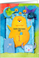 Happy 1st Birthday to Son Funny and Colorful Monsters card