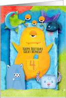 Happy 4th Birthday to Great Nephew Funny and Colorful Monsters card