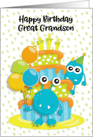 Happy Birthday to Great Grandson Birthday Cake and Monsters card