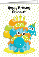 Happy Birthday to Grandson Birthday Cake and Monsters card