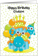 Happy 2nd Birthday to Godson Birthday Cake and Monsters card