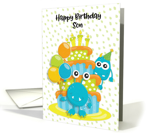 Happy Birthday to Son Birthday Cake and Monsters card (1540766)