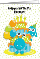 Happy Birthday to Brother Birthday Cake and Monsters card