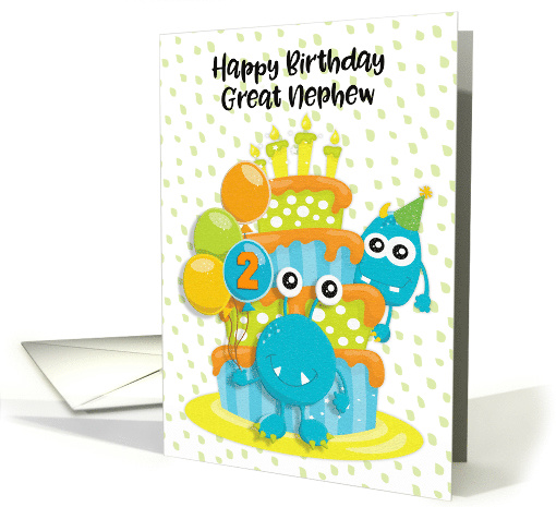 Happy 2nd Birthday to Great Nephew Birthday Cake and Monsters card