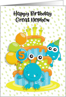 Happy 5th Birthday to Great Nephew Birthday Cake and Monsters card