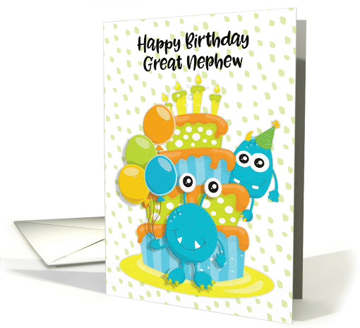 Happy Birthday to Great Nephew Birthday Cake and Monsters card