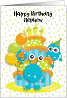 Happy 4th Birthday to Nephew Birthday Cake and Monsters card