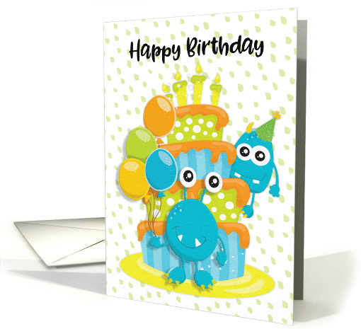 Happy Birthday to Young Child Birthday Cake and Monsters card