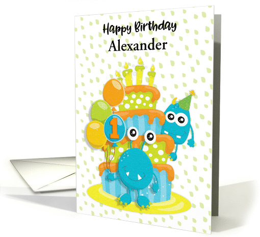 Happy 1st Birthday to Young Child Custom Name Monsters card (1541586)