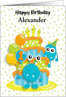 Happy 1st Birthday to Young Child Custom Name Monsters card