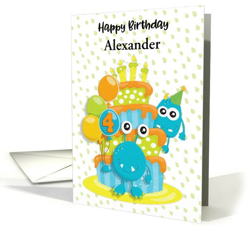 Happy 4th Birthday to Young Child Custom Name Monsters card (1541592)