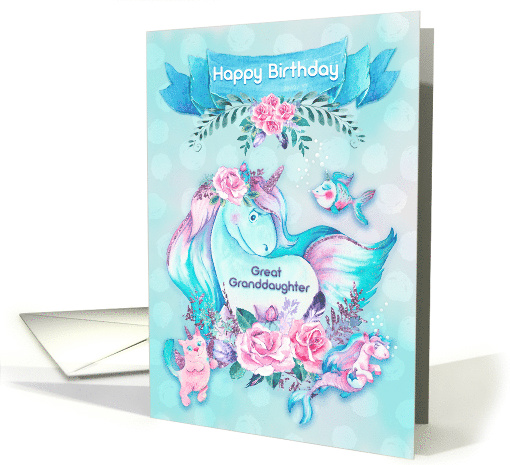 Happy Birthday to Great Granddaughter Unicorn and Friends card