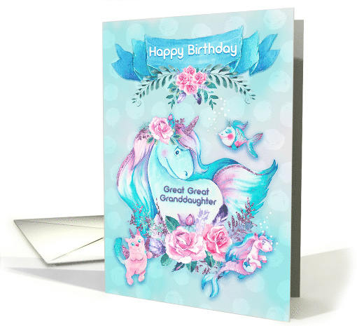 Happy Birthday to Great Great Granddaughter Unicorn and Friends card
