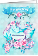 Happy Birthday to Step Daughter Unicorn and Friends card