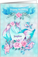 Happy Birthday to Young Girl Custom Name Unicorn and Friends card