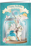 Happy Birthday Fairy and Rabbit Fantasy Scene in Jar card