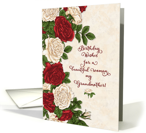 Happy Birthday to Grandmother Beautiful Red and White Roses card