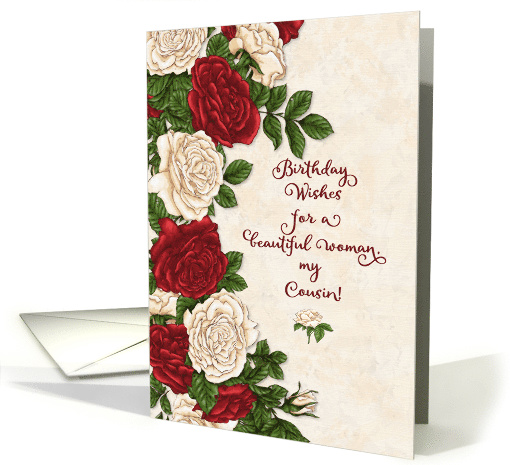 Happy Birthday to Cousin Beautiful Red and White Roses card (1555764)